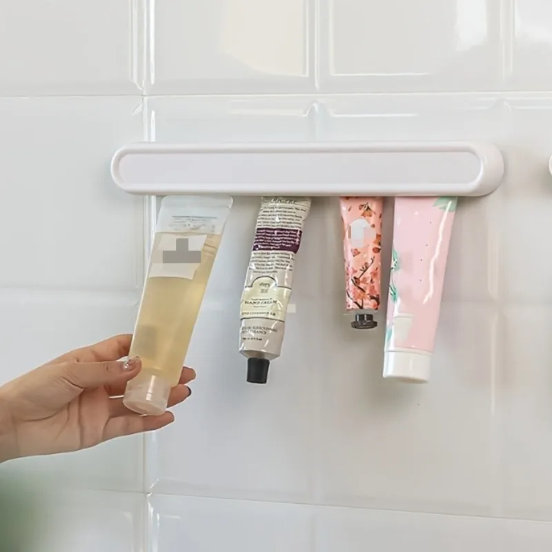 1pc Wall-Mounted Toothpaste & Skincare Holder - No-Drill Bathroom Organizer with Multiple Compartments