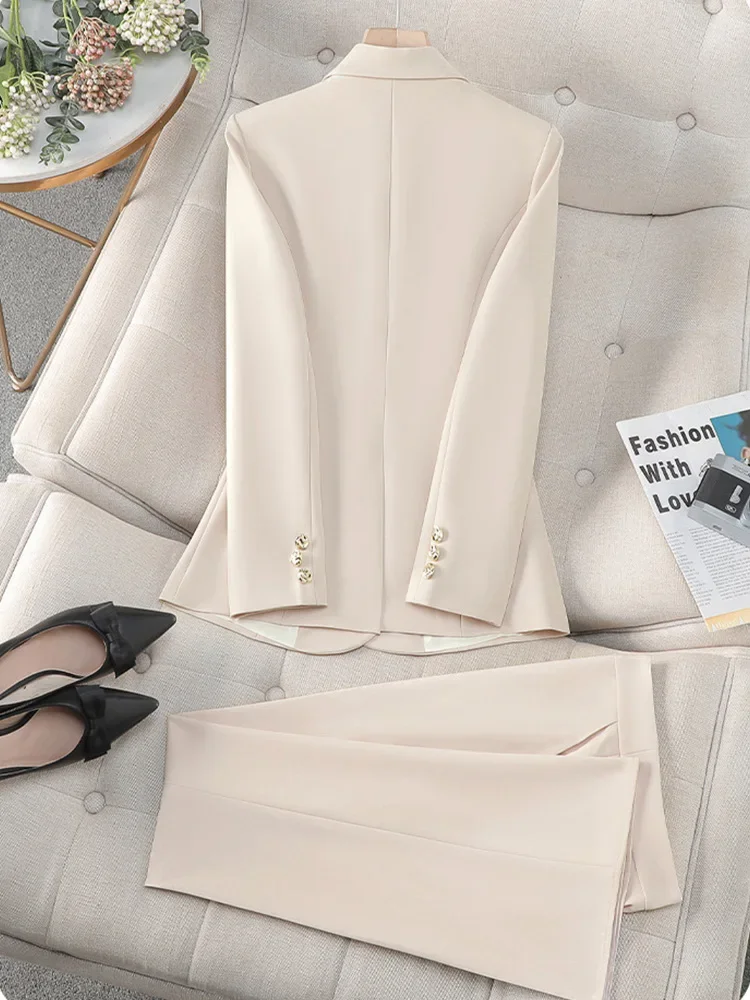 2025 Новый офисный элитный темпераментный маленький пиджак с длинными рукавами и воротником, женские повседневные брюки, высококачественный профессиональный комплект из 2 предметов