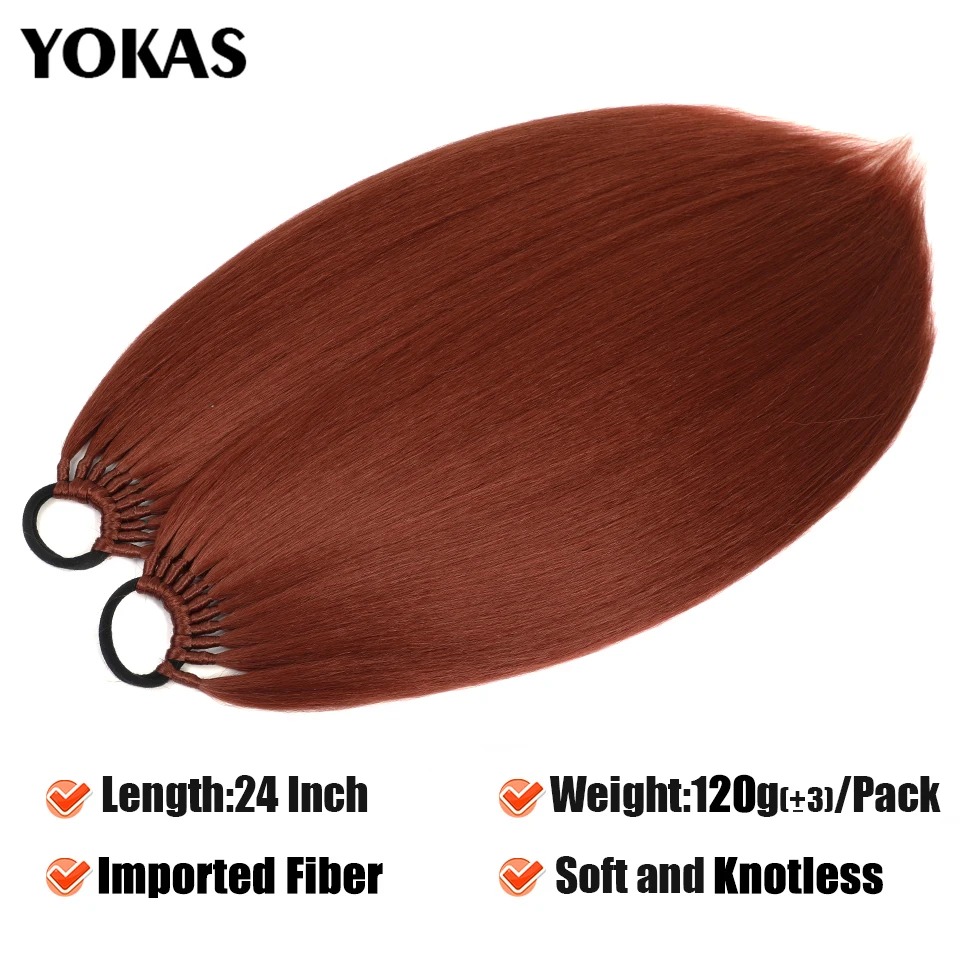 YOKAS-Queue de Cheval artificiel astique Droite pour Femme, Extensions de Cheveux Synthétiques, Postiche Longue 24 ", Fibre Haute Température