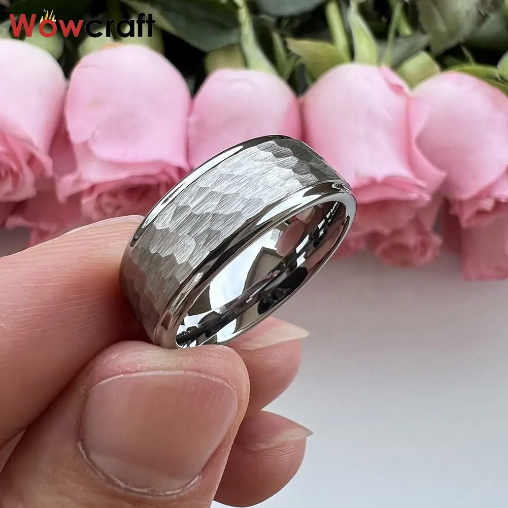 Hammered Tungsten Carbide Ring for Men Women Fashion Engagement Wedding Band