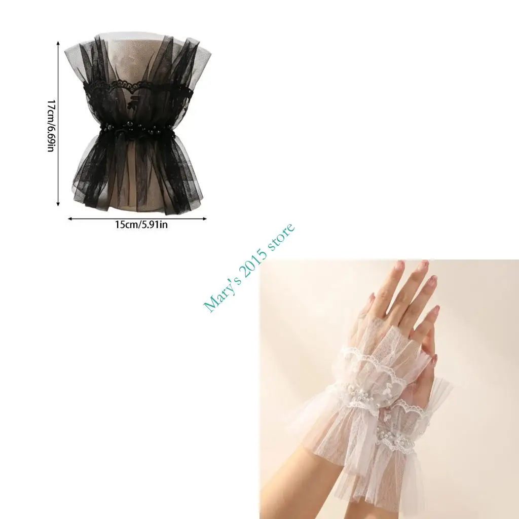 

Elegant Lace Pearls Decors Arm Sleeves Faux Sleeves Armwear For Women Girl Daily Outfit Sweater Extension Decoration