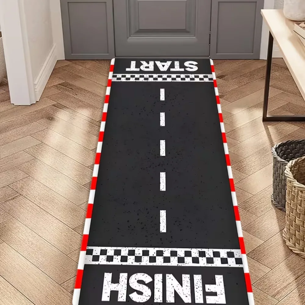 

Racing Track Pattern Floor Mats Living Room Bedroom Office Strip Rug Balcony Floor Mats Home Decor Boy's Bedroom Extra-Long Rug