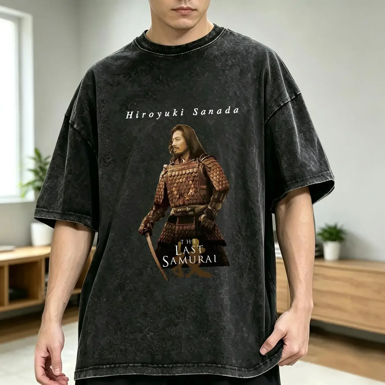 washed T Shirt The Last Samurai v1 Hiroyuki Sanada black movie poster all sizes S 5XL vintage Washed Breathable