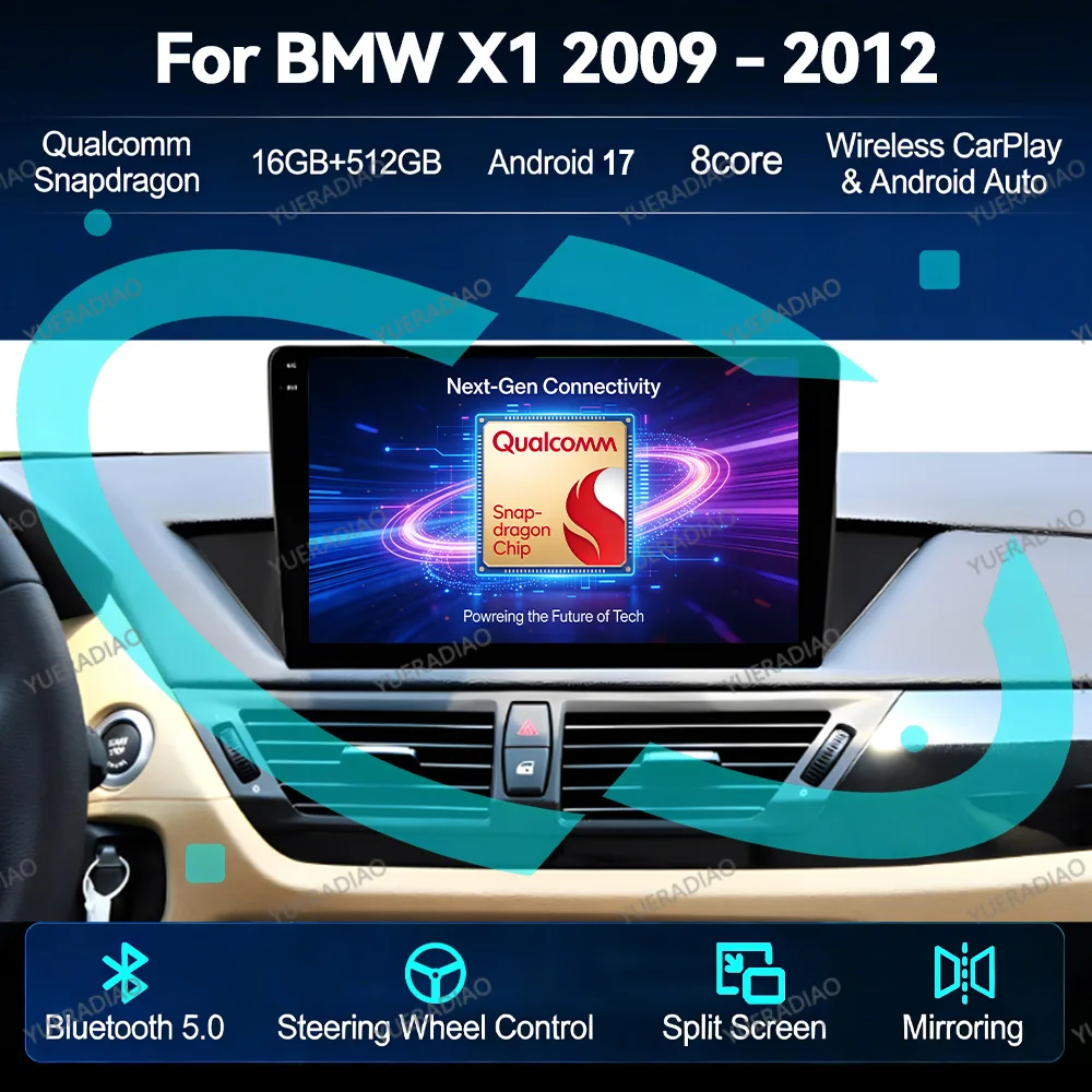 Android 17 Car Radio For BMW X1 E84 2009 - 2012 Qualcomm 4G LTE 5G WIFI BT Head Unit Multimedia Stereo Video Player QLED NAVI