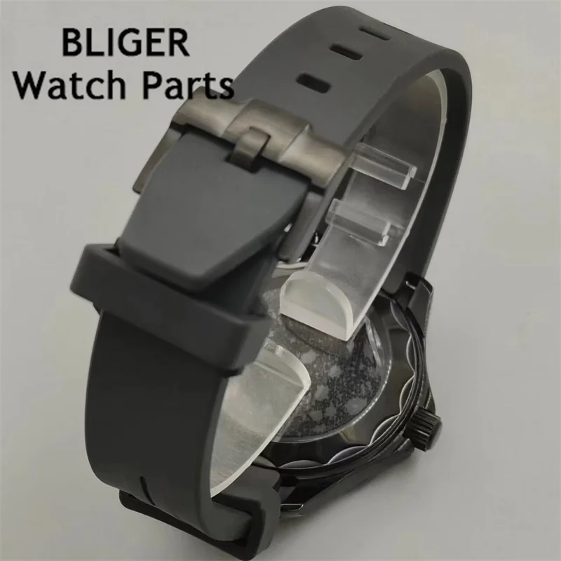 BLIGER 41mm Mechancial Men Watch Black Dial Luminous Sapphire Glass NH35A MIYOTA PT5000 Movement Rubber Strap Date Function