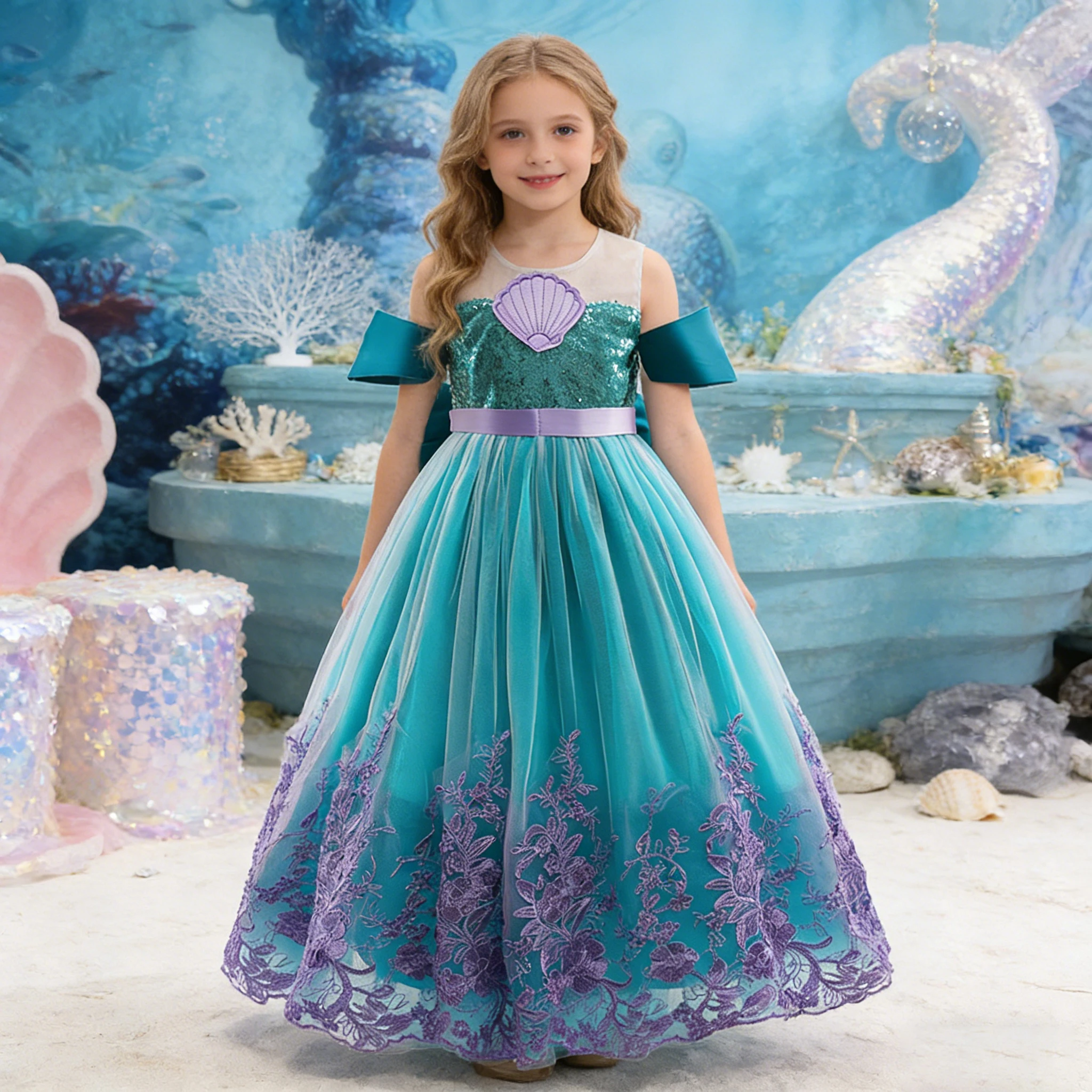 

Summer Girl Princess Little Memaid Dress 2026 carnival Kids Cosplay Costume Children Birthday Party Clothes