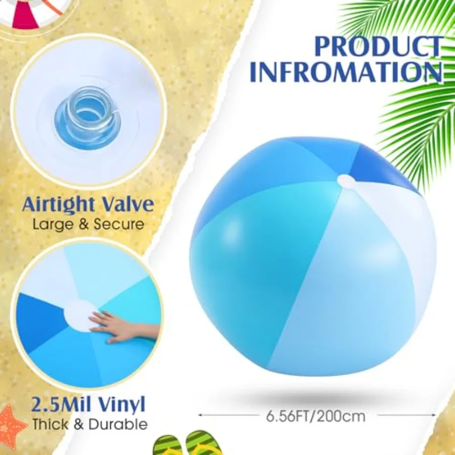 78 Inch Giant Beach Ball for Swimming Pool Summer Seaside Water Games Outdoor Indoor Party Plastic Blue Ultra-Durable and Extra