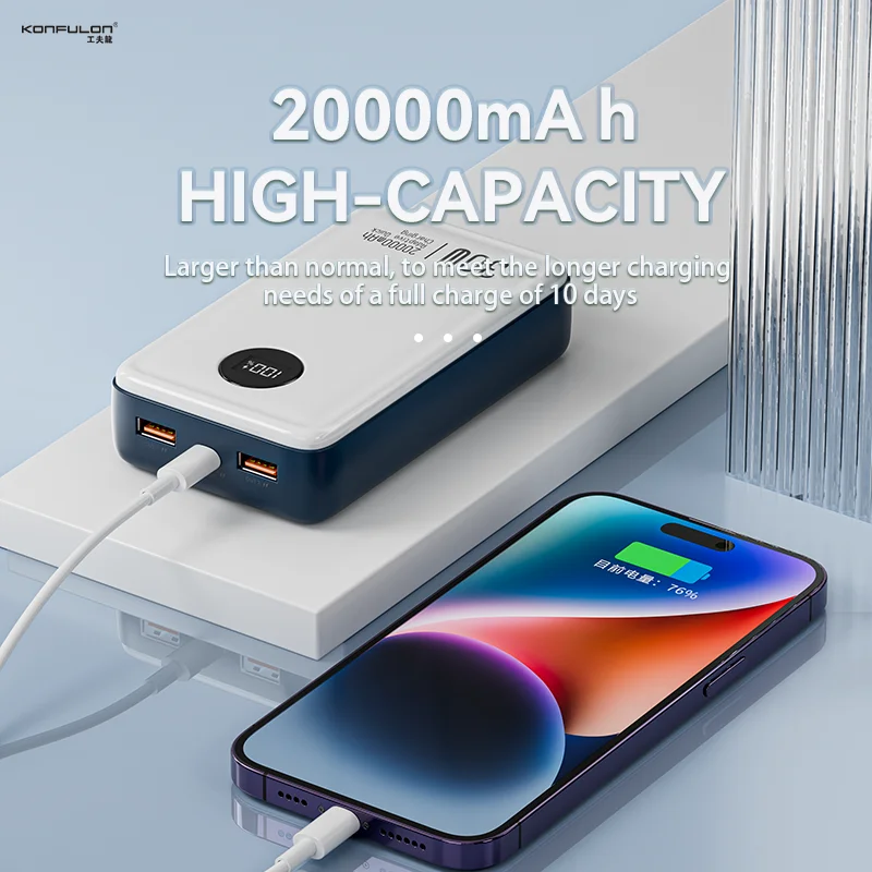 

Зарядное устройство 20000mAh PD 30W Быстрая зарядка 22.5W Портативный цифровой дисплей Внешний вспомогательный аккумулятор Поддерживается для iPhone 12 Xiaomi