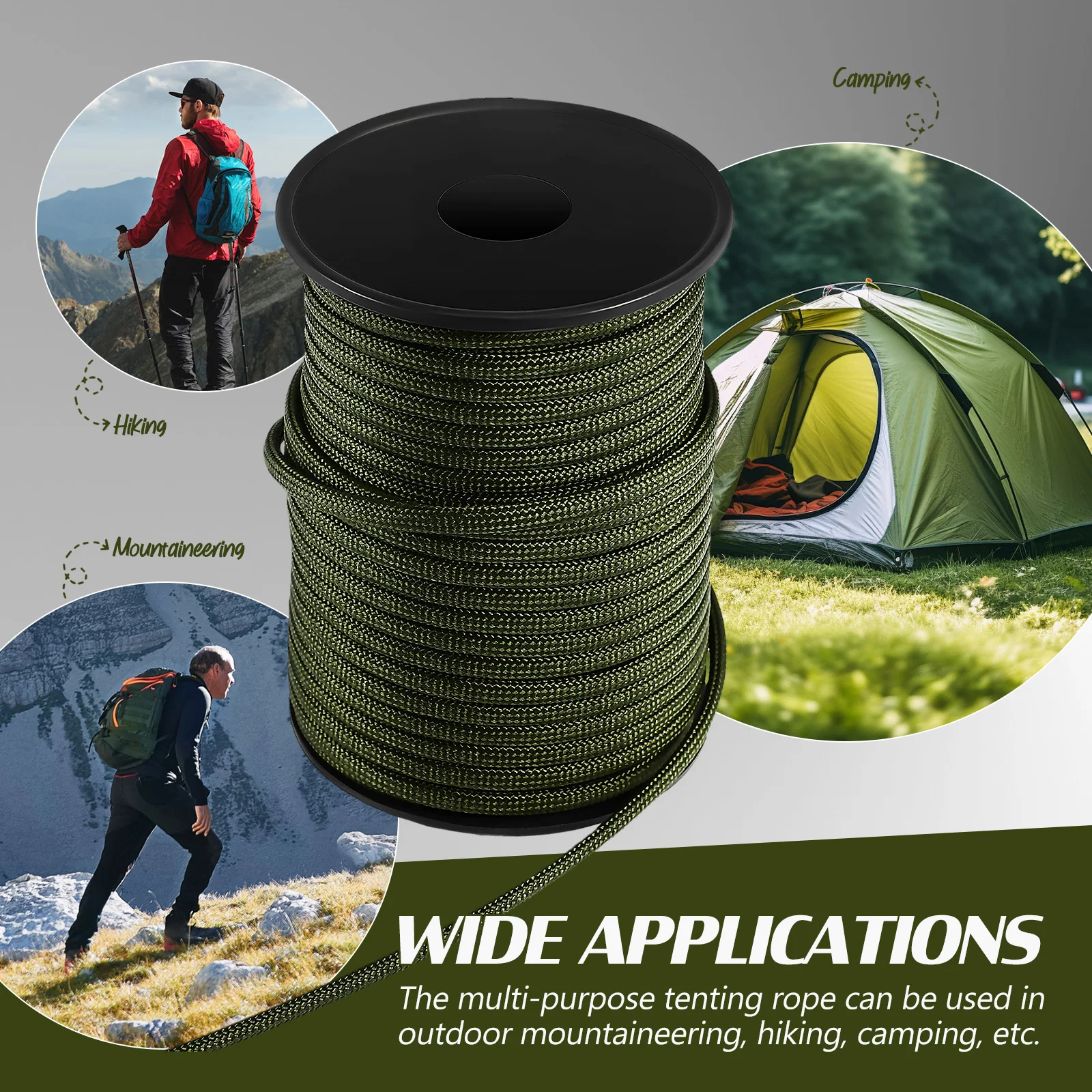 

2pcs Green Nylon Tent Ropes 30m Durable Camping Hiking Outdoor Mountaineering Adjustable Straps