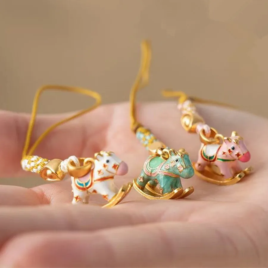 Hand-woven Pendant Rocking Horse Coin Mobile Phone Chain Hanging Male Female Dopamine Cute Key Chain Car Pendant Accessory