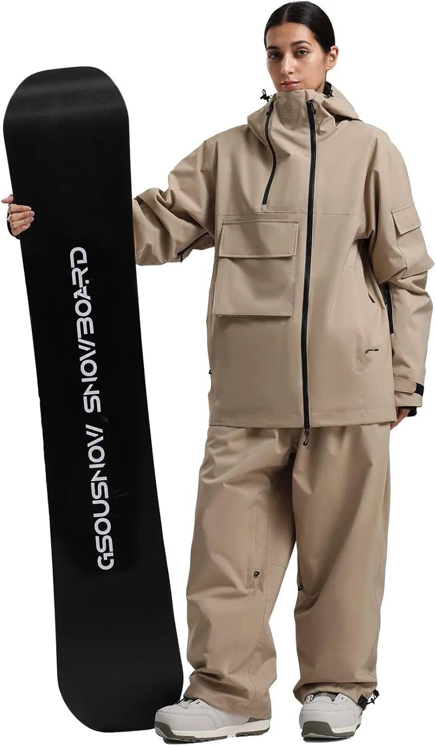 GSOU SNOW Snowboardjacke mit supergroßer Tasche, lockerer, atmungsaktiver Skimantel, wasserdicht, isoliert, Unisex-Winteroberteil, Kapuzenpullover mit Asym-Reißverschluss – Detail 24