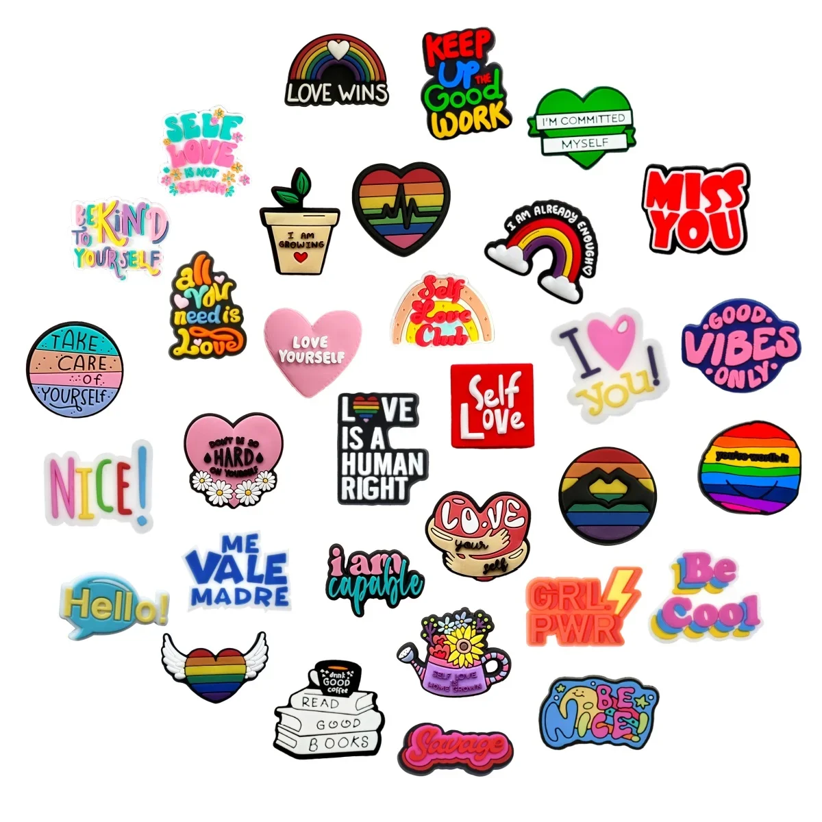 32pcs Random Phrase Series Different Shoe Charms,PVC Shoe Charm for Shoes Bracelet Wristband Clog Sandals,DIY, Shoe Decorations