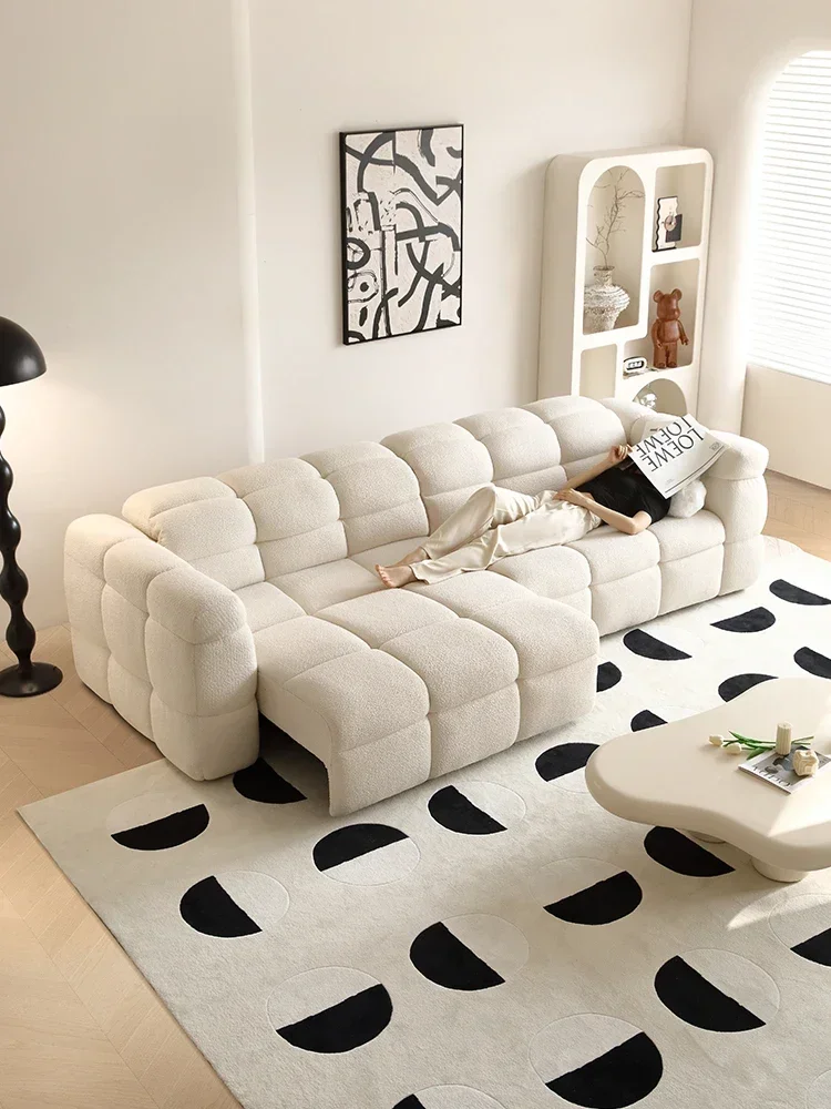 Cloud Cotton Candy Electric Retractable Sofa Bed Small Apartment Living Room Lambswool Sofa