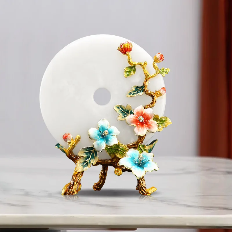 New Chinese enamel high-end ornaments, living room porch TV cabinet jewelry, high-end safety buckle jade home decoration