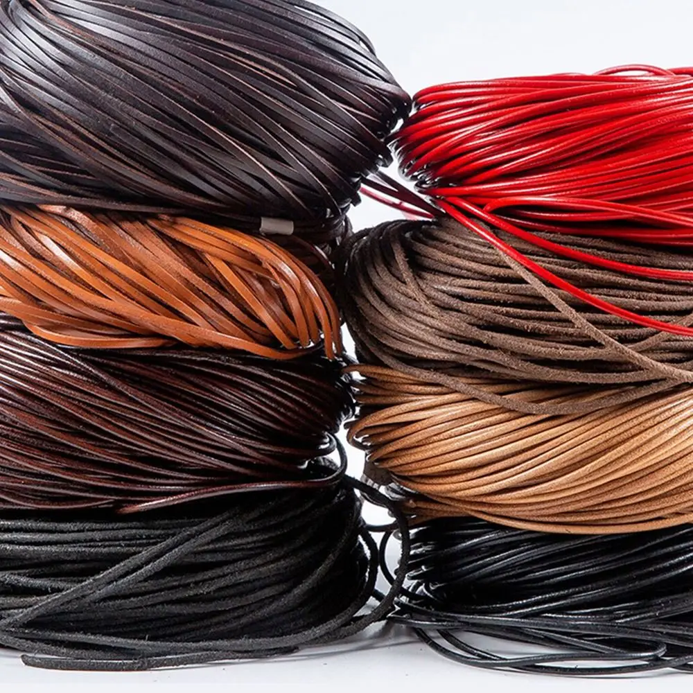 الرجعية جولة جلد طبيعي الحبل شقة 5 متر جلد البقر حبل ثونغ الحبل سوار ذاتي الصنع