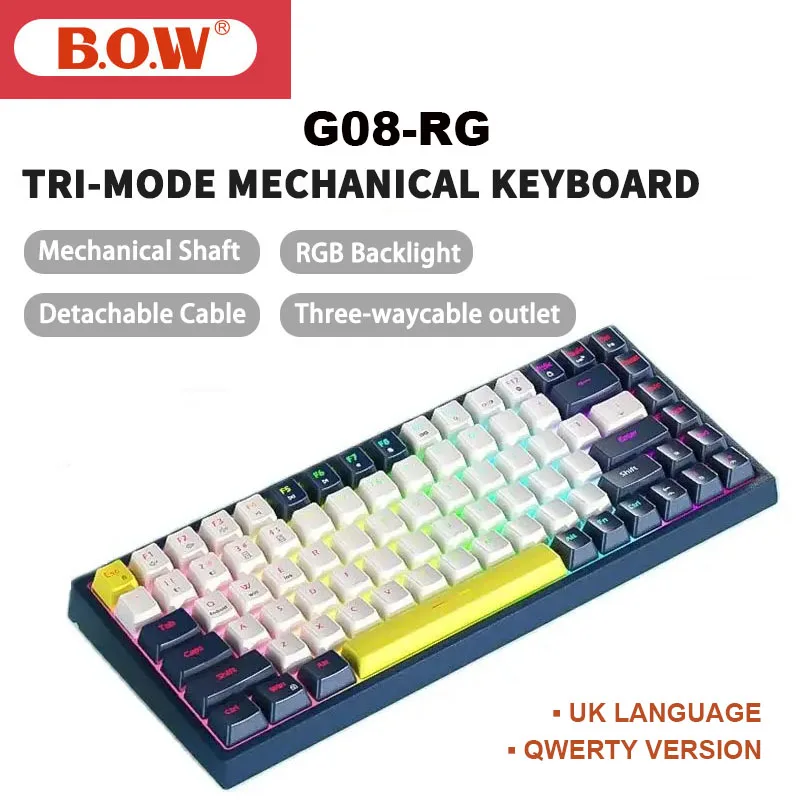 

B.O.W G08 Mechanical Keyboard Bluetooth Wired Wireless Three Mode Hot Swappable 84 Key Charging RGB Backlit Gaming keyboard