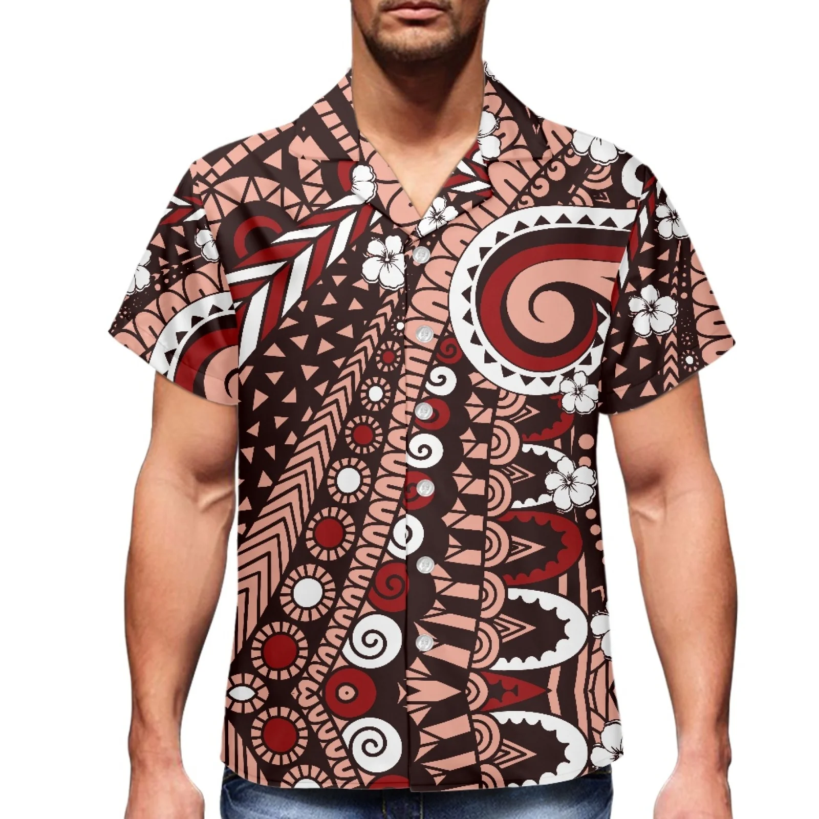 

Samoa Tribe Personality Printed Men's Casual Fashion Short-sleeved Lapel Shirt Spring And Autumn Cardigan Simple Haute Couture