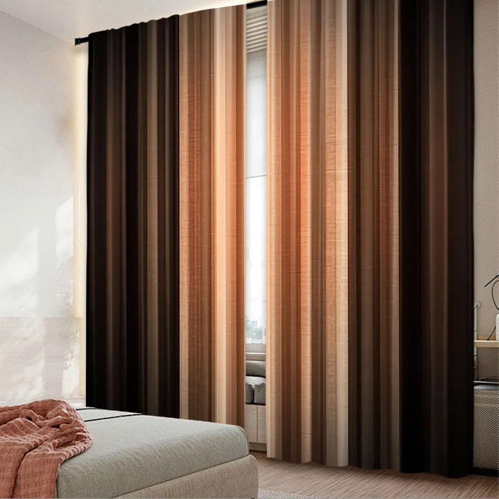 

2Pcs Brown Curtain Bronze Copper Peach Tan Strip Farmhouse Rustic Vintage Modern Suitable For Bedroom Bathroom Living Room