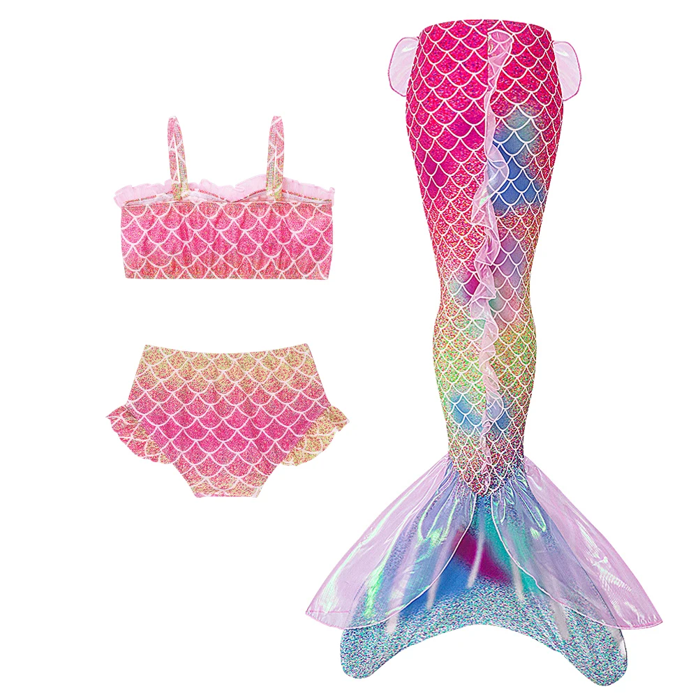 Mermaid Tails for Swimming Girls Novelty Mermaid Swimsuit Princess Bikini Bathing Suit 3Pcs Set