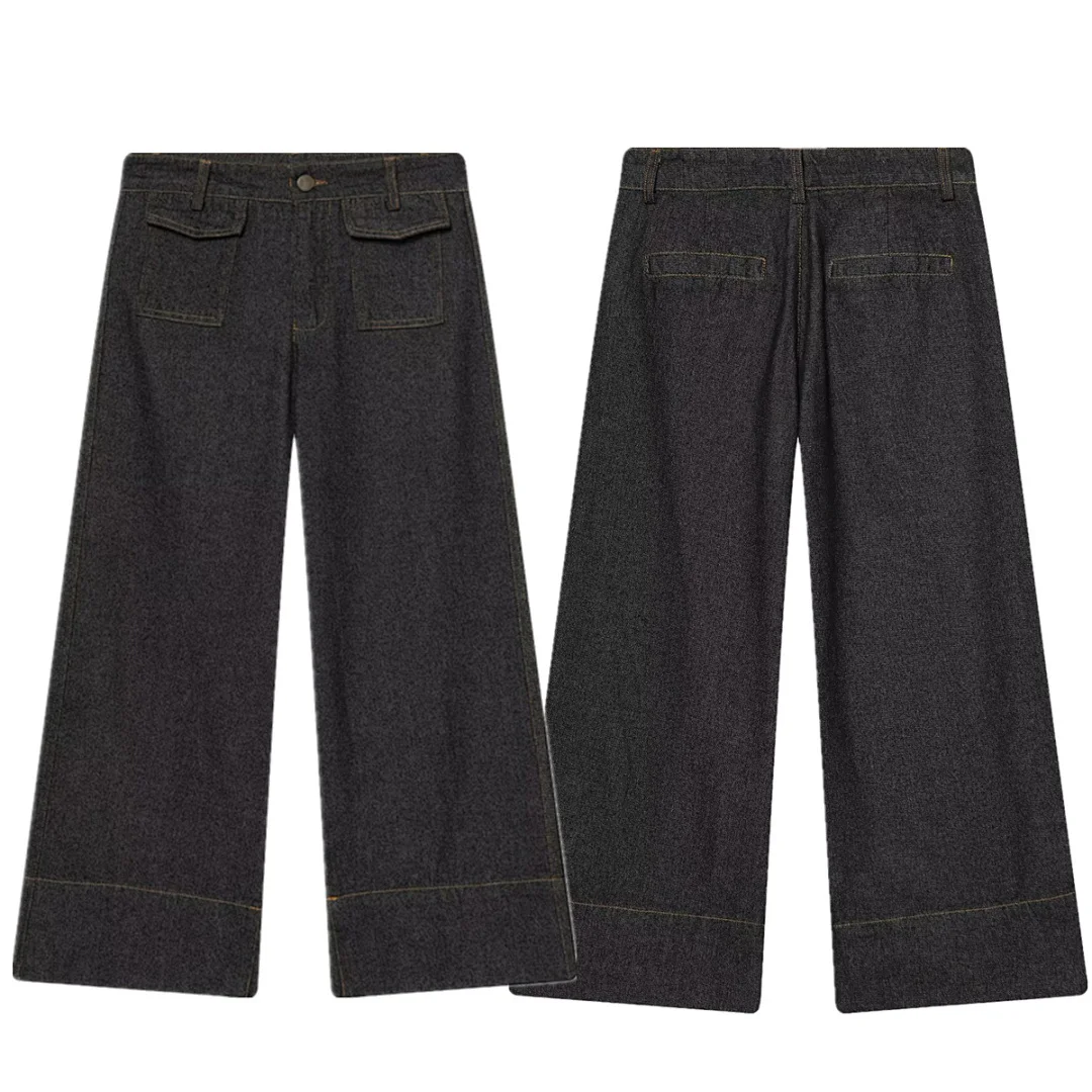 

Maxdutti Minimalist Fashion Pockets Loose Cropped Jeans Women's Jeans Women's Denim Pants Woman Clothes Wide Leg Pants