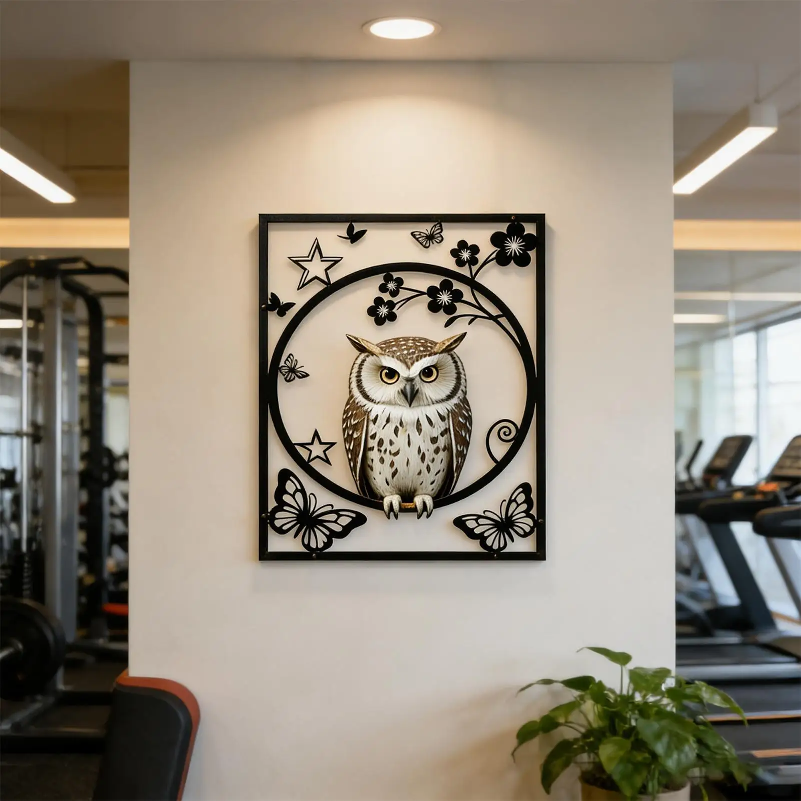 Wrought Iron Wall Decor Rustproof Decorative Artwork Owl Butterfly Wall Art Decor For Home Living Room Hallway Entryway