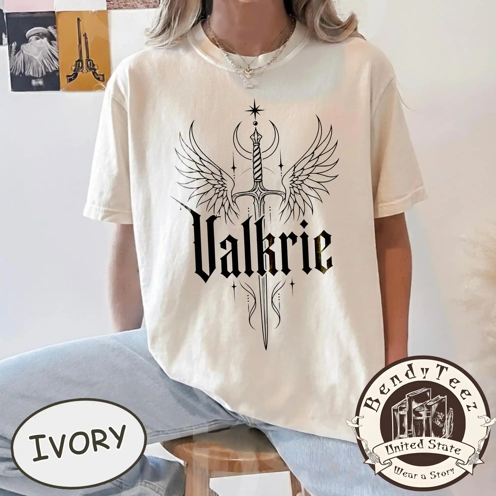Valkyries ACOTAR Tee, Gift for Fans of Romantasy Books, Throne of Glass Themed Shirt with Winged Sword for SJM Readers T-shirt