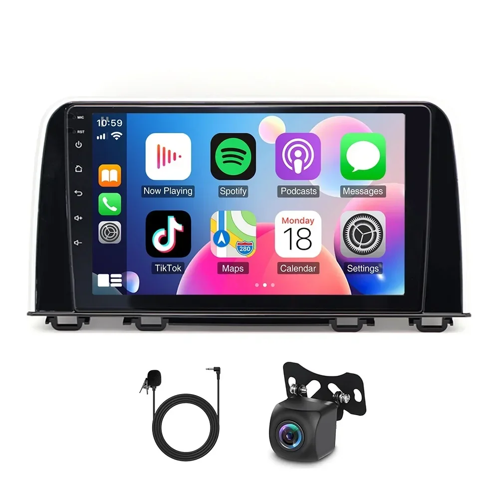 ميكروفون كاميرا CarPlay مدمج 9 بوصة + Android Auto 2 + 64G AHD لنظام الملاحة داخل السيارة 2017-2021 Honda CR-V Android 15
