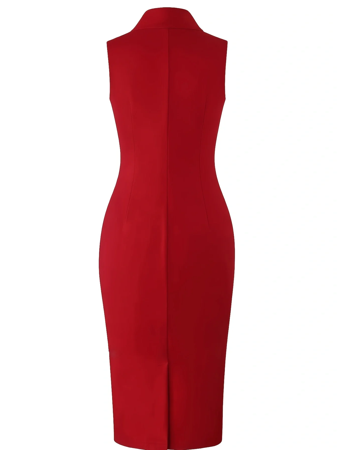 Plus Size Women Red Black Color Block Zipper Sleeveless Work Office Slim Knee Length  Casual Party Bodycon Pencil Dress
