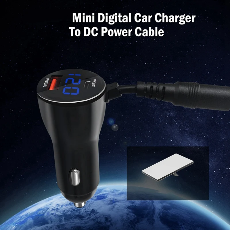 For Starlink Mini DC Power Cable,Car Charger With Cigarette Lighter Adapter,USB & Type-C Ports,Voltmeter,Digital Display