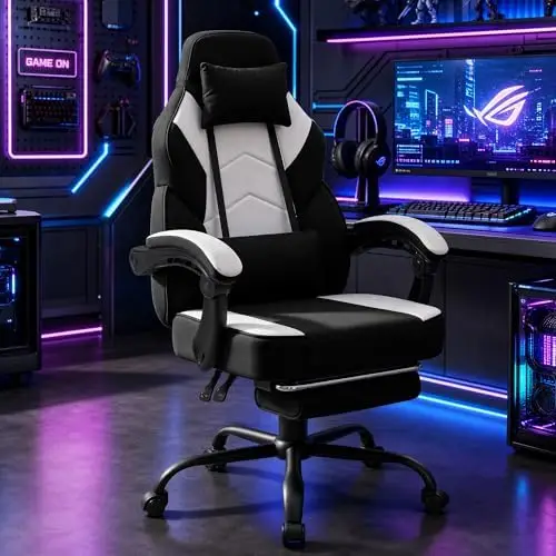 Gaming Chair with Footrest Fabric Gaming Chair for Adults with Massage Lumbar Support, High Back Ergonomic Computer