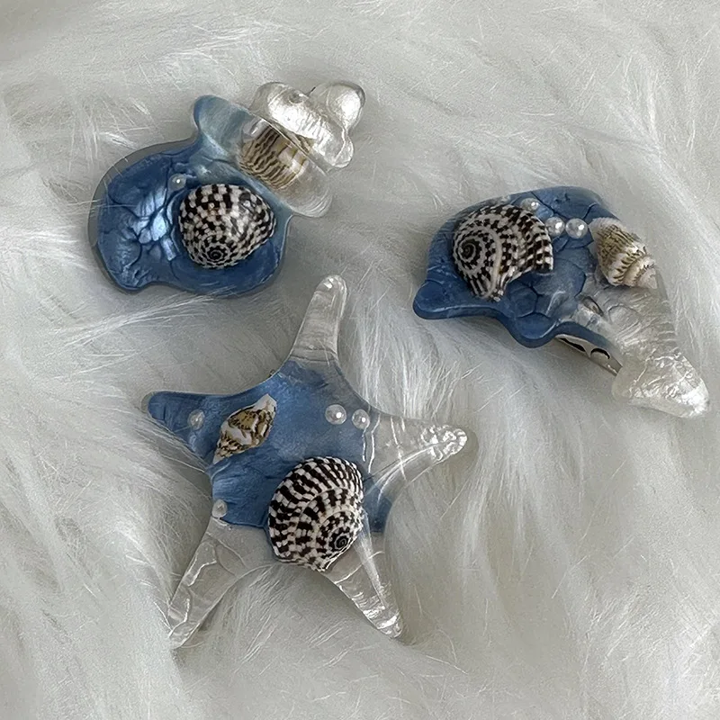 Small group creative design blue conch hair clip animal starfish side bangs hair clip broken hair clip hair accessories