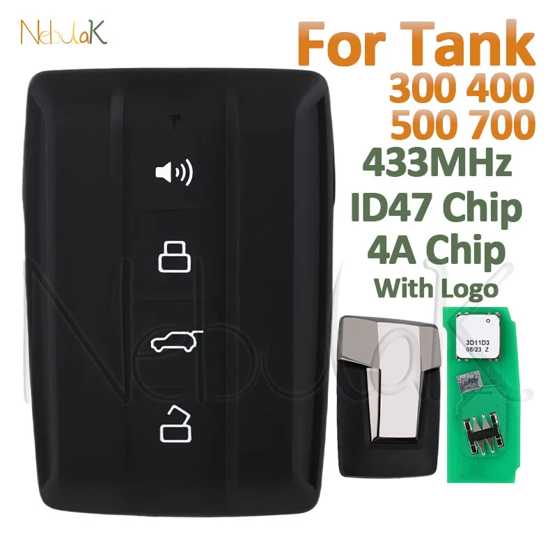 

Умный дистанционный брелок для Great Wall GWM TANK 300 400 500 700 2021 2022 2023 2024 433 МГц ID47/4A Чип Автомобильная карта Интеллектуальный брелок