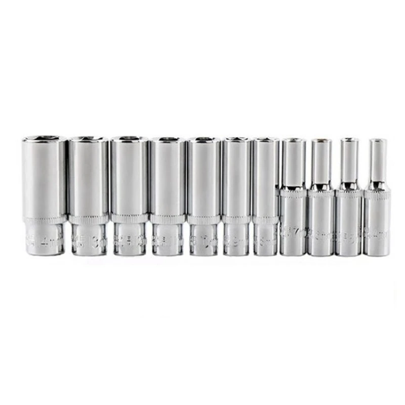 ABGG-11Pc 1/4 ชุดซ็อกเก็ตอะแดปเตอร์ซ็อกเก็ตยาว 4-14 มม.ลึกซ็อกเก็ตหัวเครื่องมือแรงบิด Spanner Ratchet Socket ประแจ