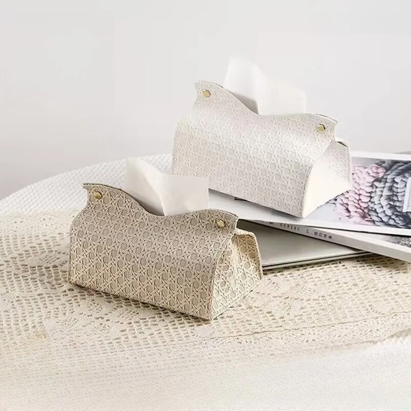 

Bamboo Pattern look Tissue Box - PU Leather with Snap Closure for Bathroom/Desktop (Multi-Functional Storage Organizer)