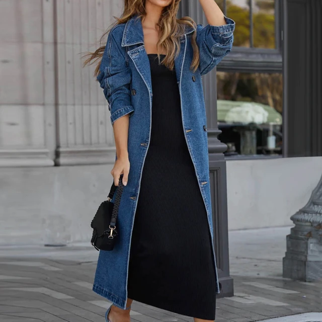 Women s Vintage Midi Long Jean Jacket Loose Fit Double Breasted Denim Jacket Fashion Streetwear Long Trench Denim Coat With Belt AliExpress