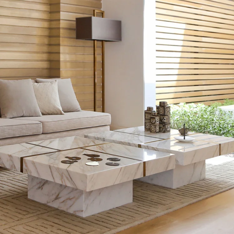 Modern Designs Living Room Furniture Set Elegant Luxury Marble Top Stainless Steel Home Coffee Table