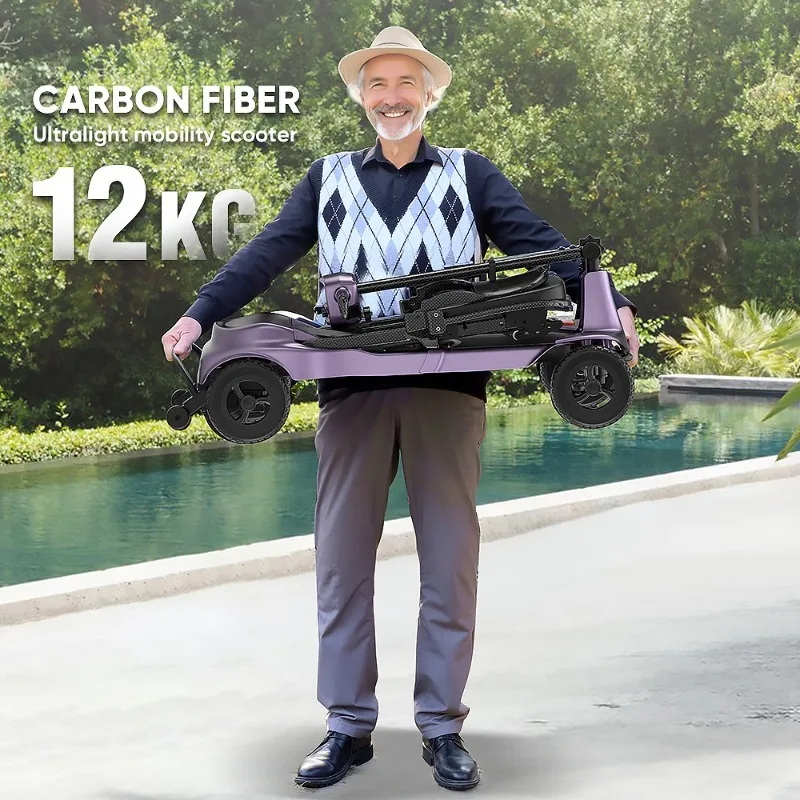 Upgrade Ultra-Portable 12kg Carbon Fiber Smart E-Scooter 15Ah Battery 200W Brushless Motor Mobility Scooter with LED Display