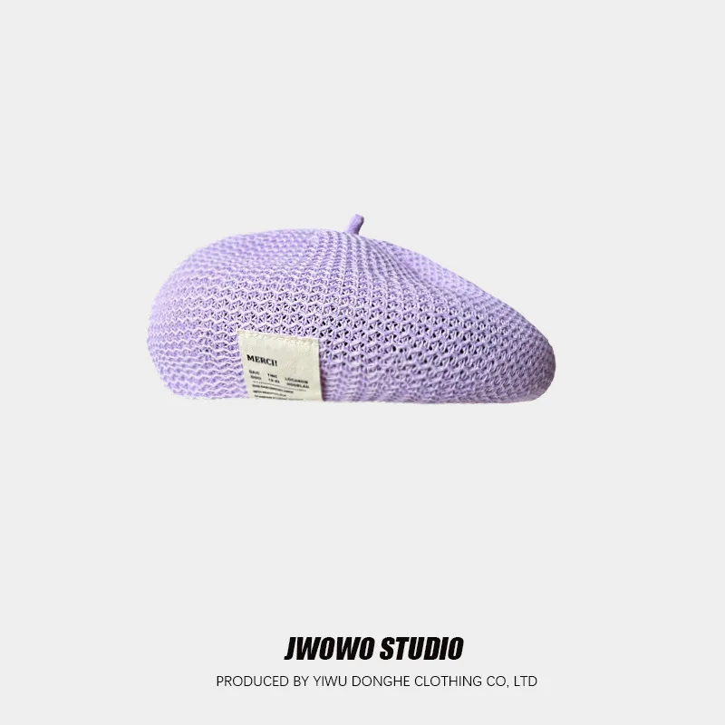 Summer Candy Color Beret For Women Ins Straw Crochet Fashion Hat Female Cool Cap Outdoor Breathable Woven Hollowed-out Hat Gift