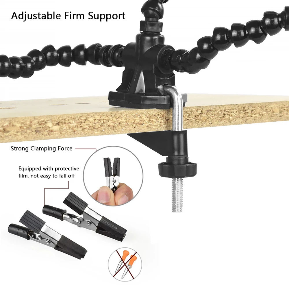 Helping Hands Soldering Third Hand with 3 Flexable Arms Rotatable Clips and Stable Desk Clamp Base