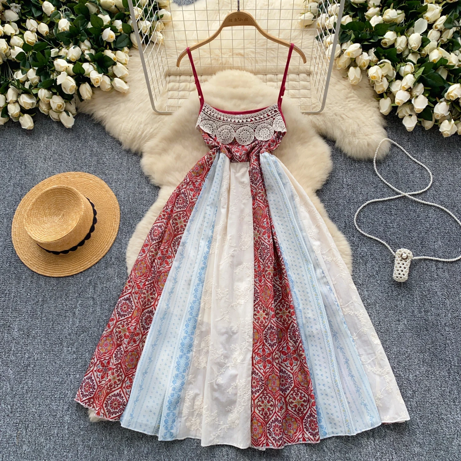 女性のためのボヘミアンカットアウトニットパッチワークドレス,スリムフィット,ビーチドレス,カジュアルでソフト,ヴィンテージでシック,韓国のファッション,夏