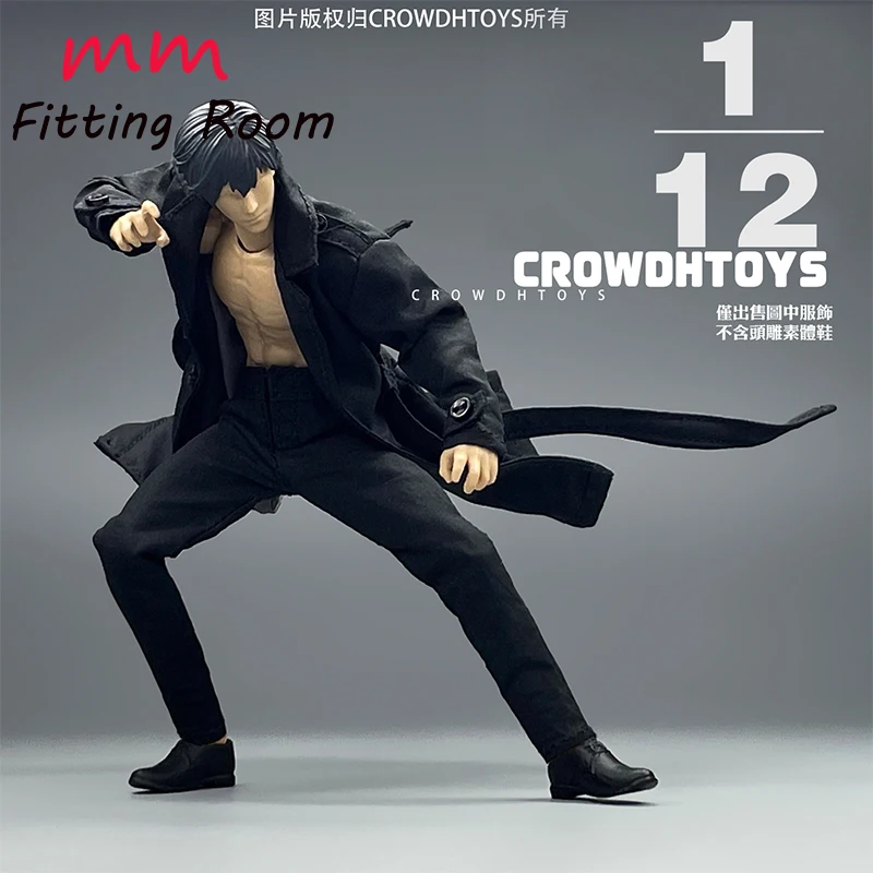 

CROWDHTOYS 1/12 Scale Male Soldier Fashion Trend Simple Black Long Winbreaker Coat Fit 6" Action Figure Body Model Toys