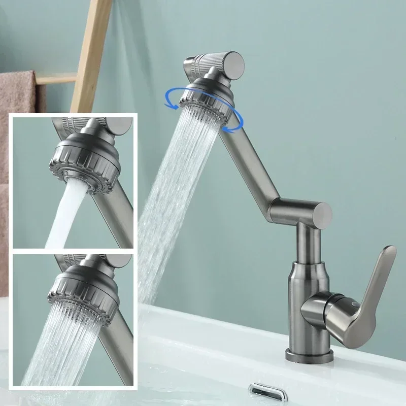 

Stainless Steel Bathroom Faucet 2 Function Stream Sprayer Washbasin Taps 360 Degree Rotation Hot Cold Water Basin Mixer Sink Tap