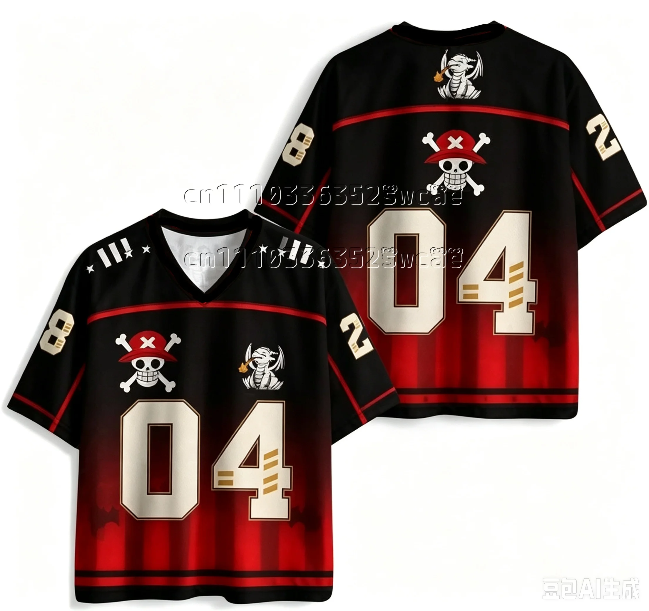 26/27 Neue One Piece Luffy Gear5 Serie Anime-Charakter V-Ausschnitt T-Shirt, Street Unisex Anime-Peripherieartikel, Familienoutfit – Detail 6