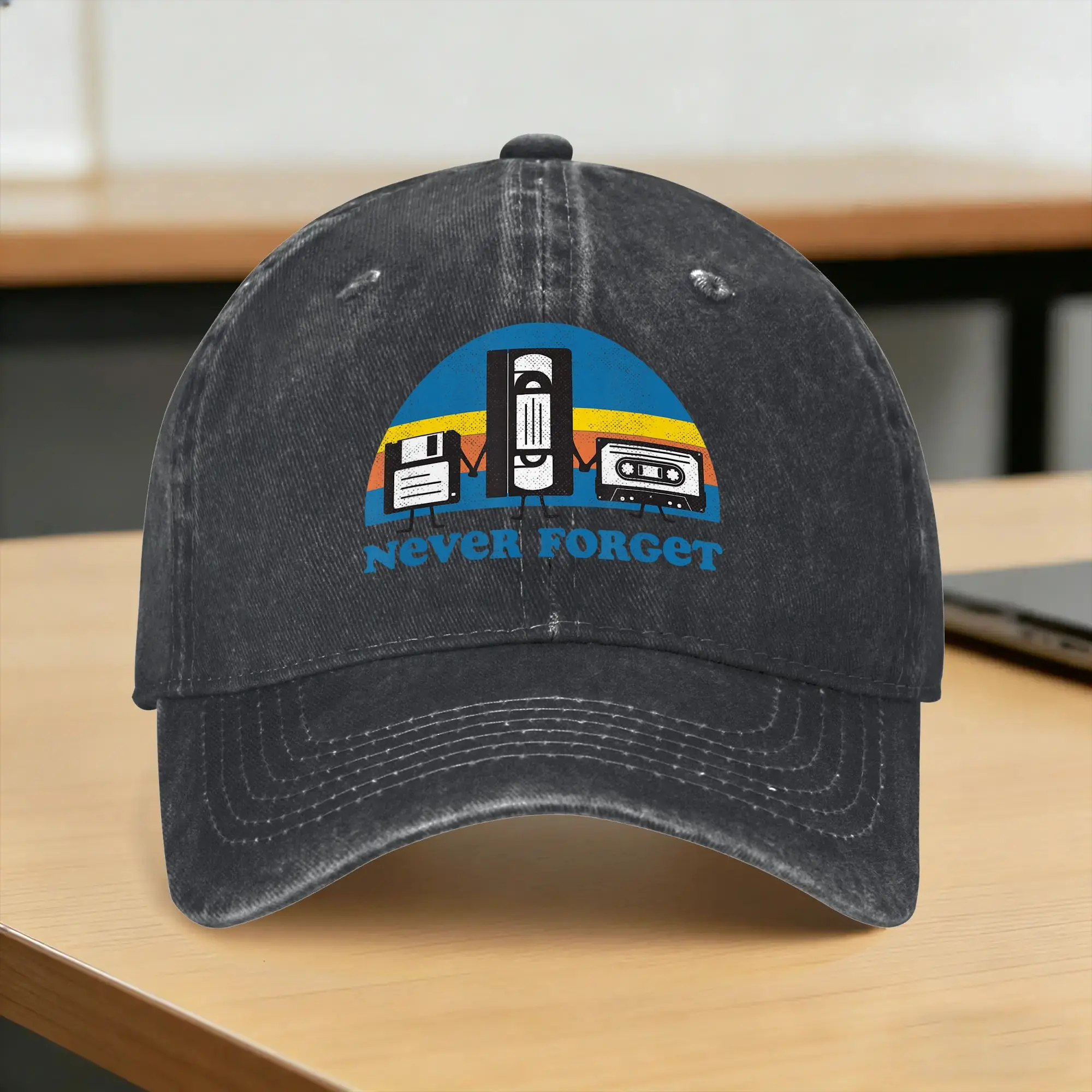 Summer Never Forget Audio Cassette  Baseball Cap Sun  Breathable Print Washed Hats Unisex-Teens Fitted Retro Tennis Skate  Cap