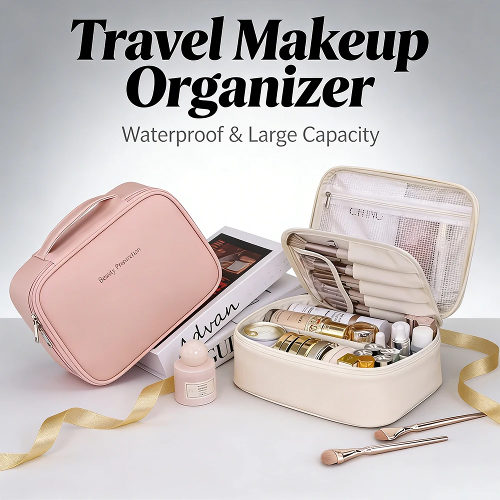 Women's Cosmetic Bag Makeup Bag Double Layer Large Capacity Luxury Cosmetics Organizer WomenTravel Essentials 's Cosmetic Bag