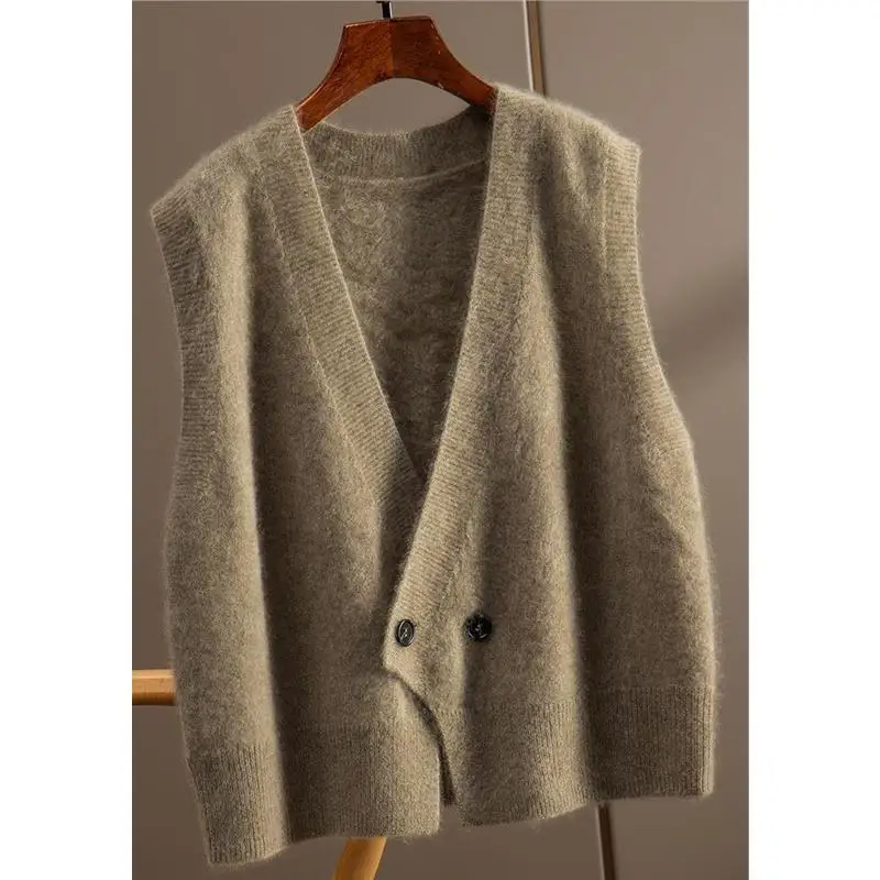 

Women's Fce Lined Wool Vest Top V-ne Jaet Outerwear Regular Length Button Detail Pure Color Commute Sle Autumn Season