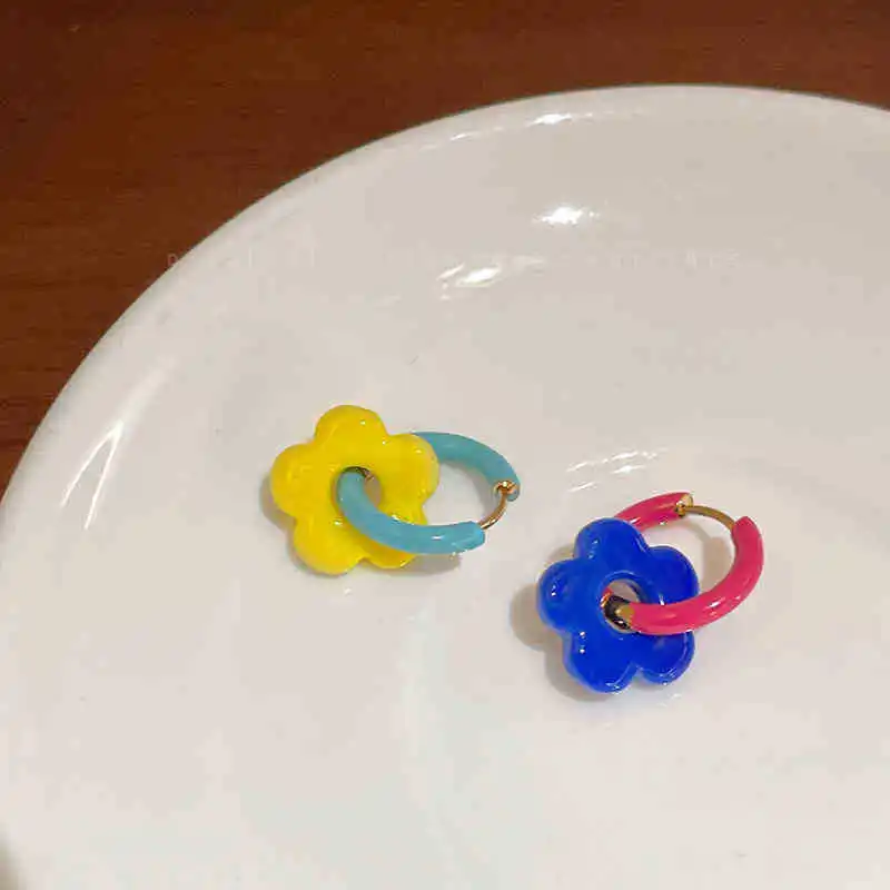 أقراط إبرة فضية S925 مبتكرة لعام 2026 - زهور مزججة غير منتظمة، زركون فرنسي قديم، هدية مجوهرات باللون الأزرق الضبابي