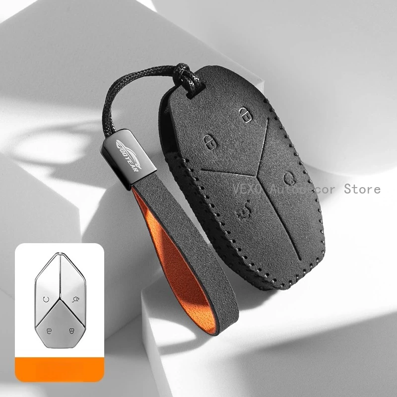 Car Key Case Cover for BYD Leopard 5 8 Ti3 Suede Leather Key Fob Shell Holder Smart Key Protector Keychain Bag Car Accessories