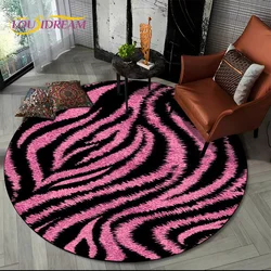 Tapis rond à motif imprimé à rayures zébrées colorées, décor de salon, chambre à coucher, salle de jeux pour enfants, zone pour animaux de compagnie, polymères non ald, 3D