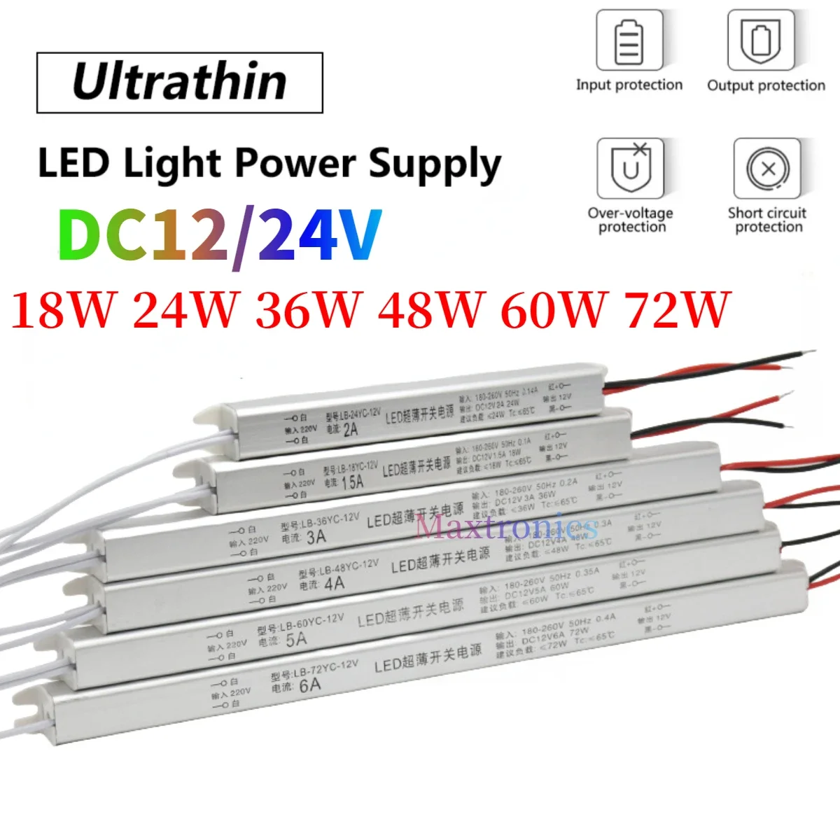 DC12/24V Ultra cienki sterownik LED zasilacz 18/24/36/48/60/72W transformatory oświetleniowe ACToDC do taśm LED tablica reklamowa